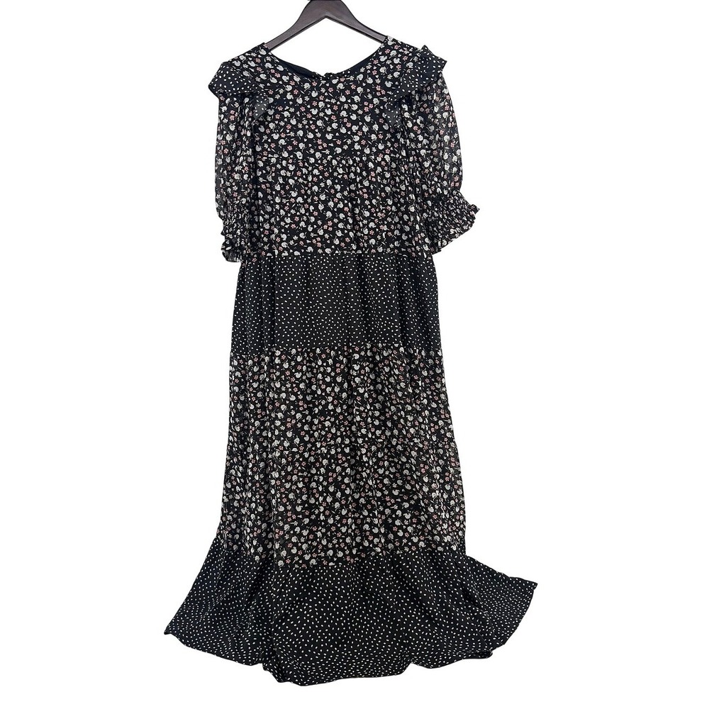 English Factory Floral & Dot Print Maxi Dress Black Multi Small NWT Cottage‎